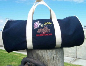 duffel embroidered with custom artwork
